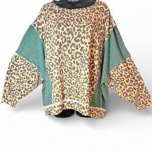 Fantastic Fawn Oversized Leopard Patchwork Top - Size L - EUC